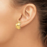 14k Yellow Gold Huggie Hoop Earrings with Polished Ribbed Design, Lightweight Omega Backs