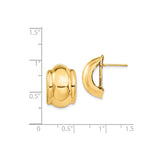 14k Yellow Gold Huggie Hoop Earrings with Polished Ribbed Design, Lightweight Omega Backs