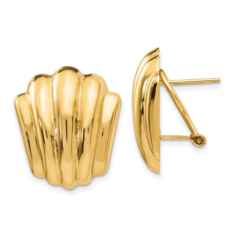 14k Yellow Gold Shell Stud Earrings with Polished Ridged Nautical Design