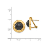 14k Yellow Gold Clip-On Earrings with Black Onyx, Twisted Rope Border, Vintage Round Design