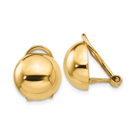14k Yellow Gold Dome Clip-On Earrings for Women with Omega Back, Polished Finish and Smooth Domed Design, Vintage Inspired Classic Jewelry for Non Pierced Ears, Minimalist Everyday Style