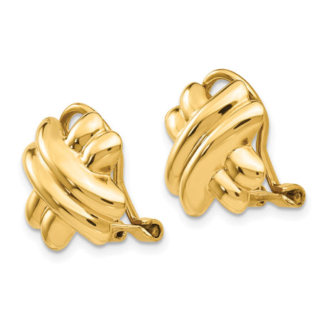 14K Yellow Gold Knot Clip On Earrings With Puffed Weave