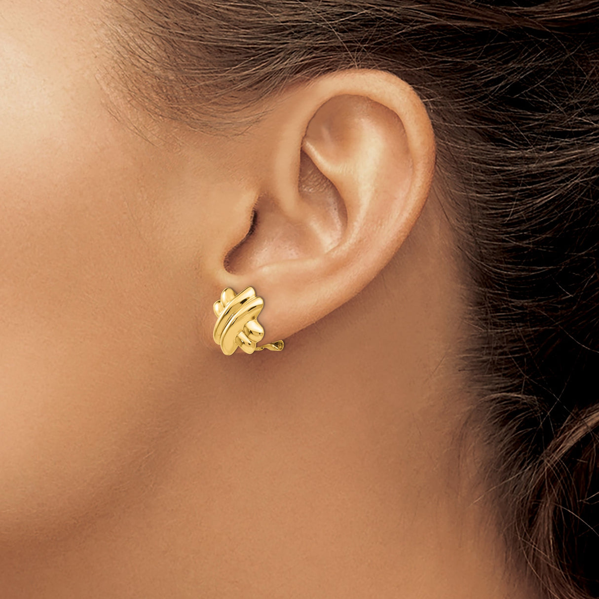 14K Yellow Gold Knot Clip On Earrings With Puffed Weave