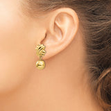14K Yellow Gold Clip On Earrings Sculpted Knot Sphere Drops