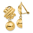 14k Yellow Gold Clip-On Earrings for Women with Sculpted Knot Design and High-Polish Sphere Drops, Bold Dangle Statement Earrings for Formal Evening Wear, Elegant Nonpierced Fashion Jewelry