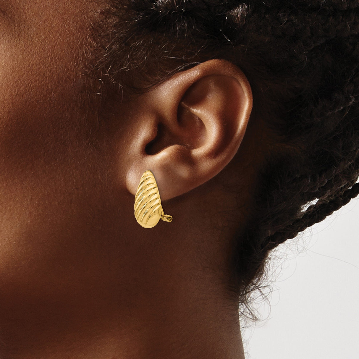 14K Yellow Gold Clip-On Teardrop Earrings Ribbed Finish
