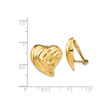 14k Yellow Gold Heart Clip-On Earrings, Sculpted Textured Vintage Style for Women
