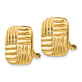 14k Yellow Gold Clip-On Earrings, Square Basket Weave Design, Vintage Style