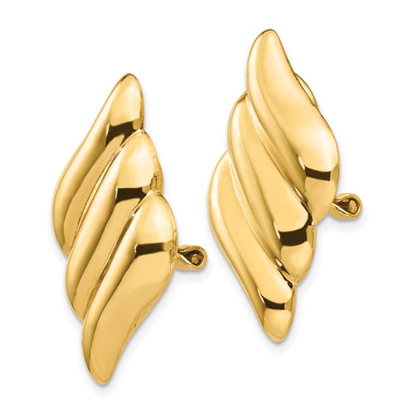 14K Yellow Gold Angel Wing Clip On Earrings Sculpted Wings