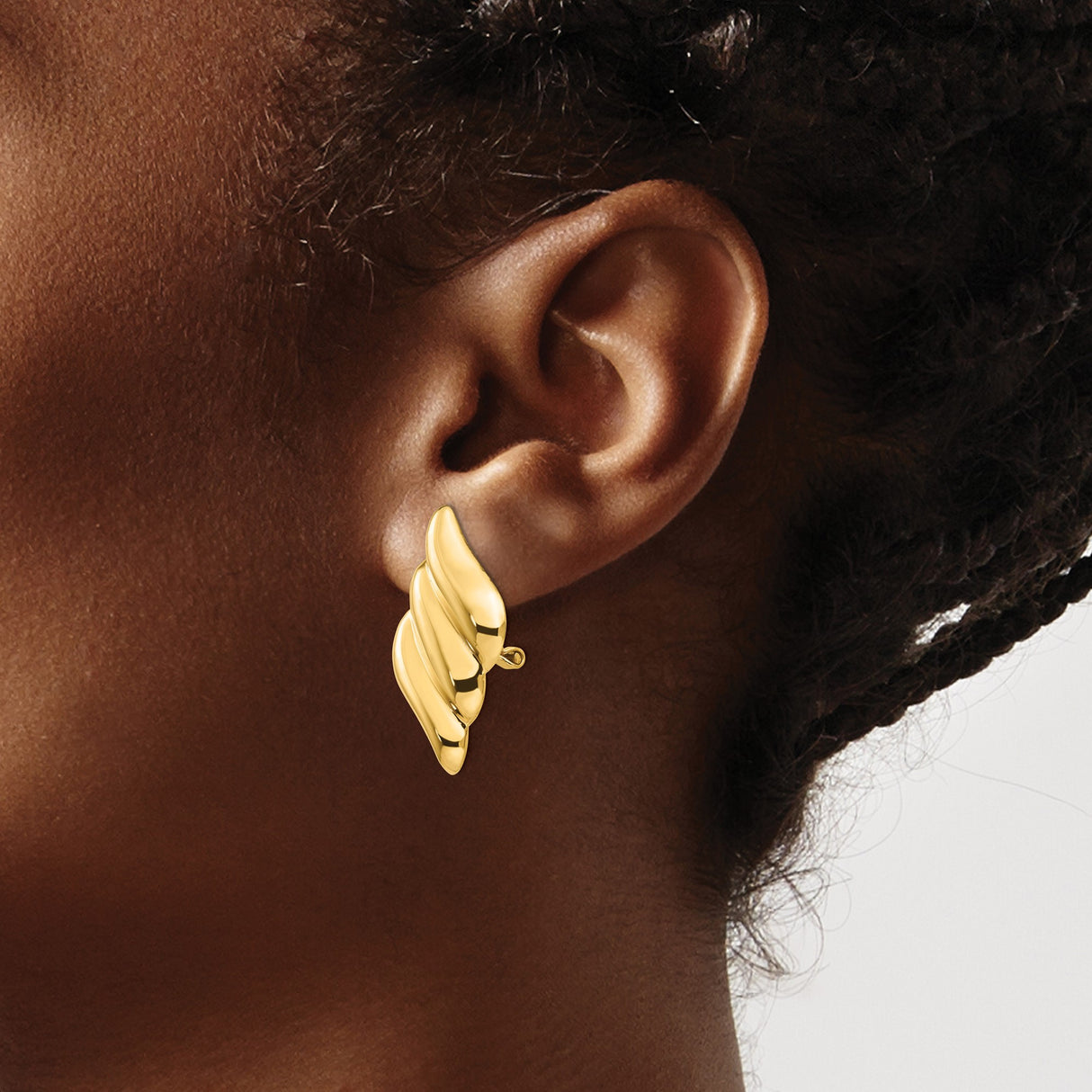 14K Yellow Gold Angel Wing Clip On Earrings Sculpted Wings