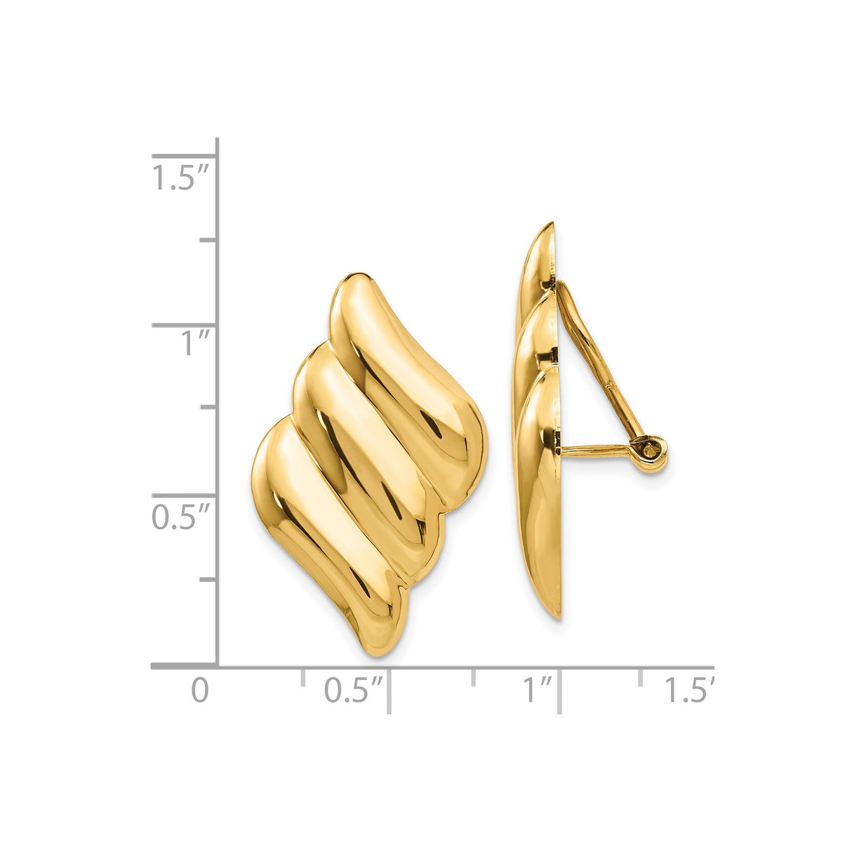 14K Yellow Gold Angel Wing Clip On Earrings Sculpted Wings