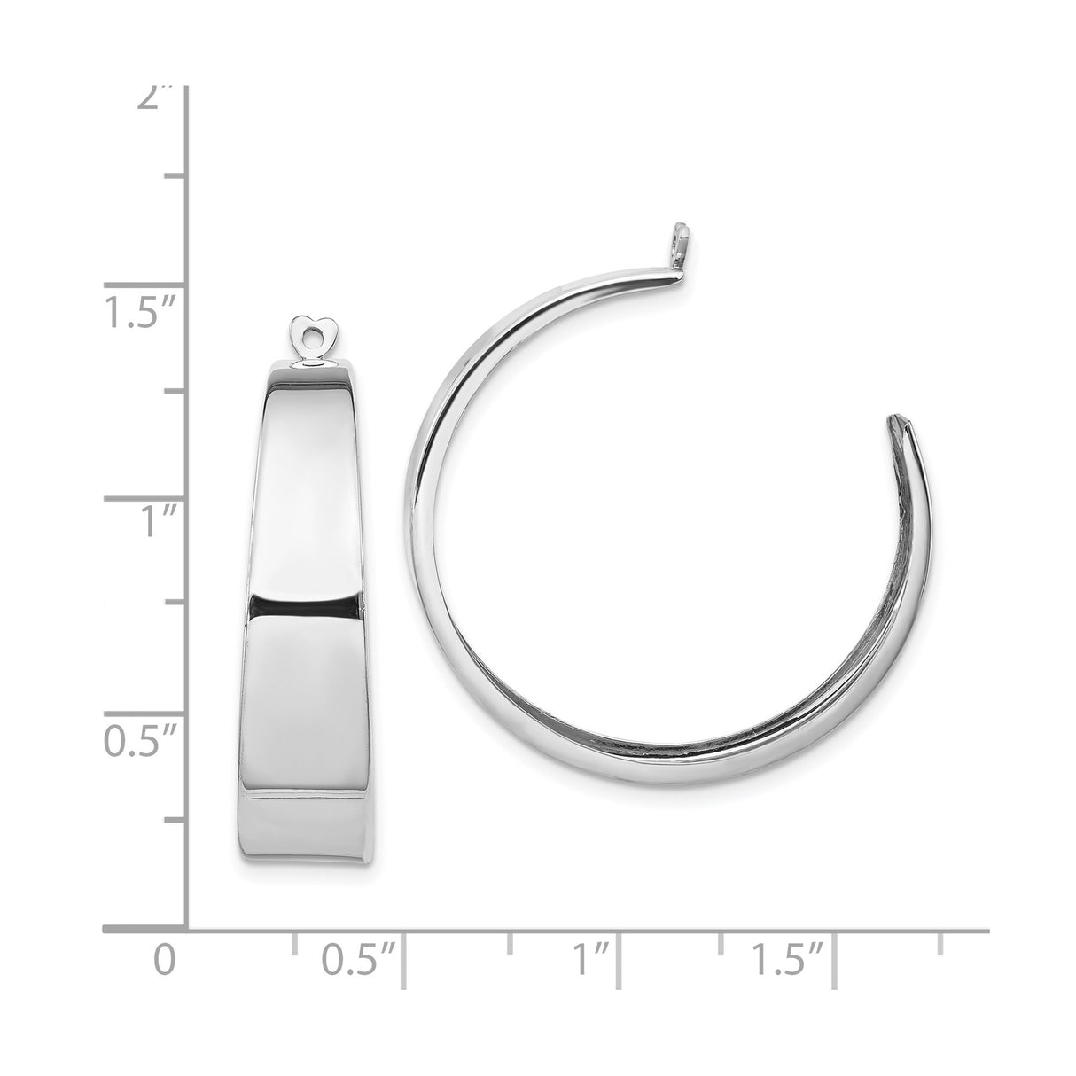 14k White Gold Hoop Earrings with High Polish Finish and Heart Post Detail