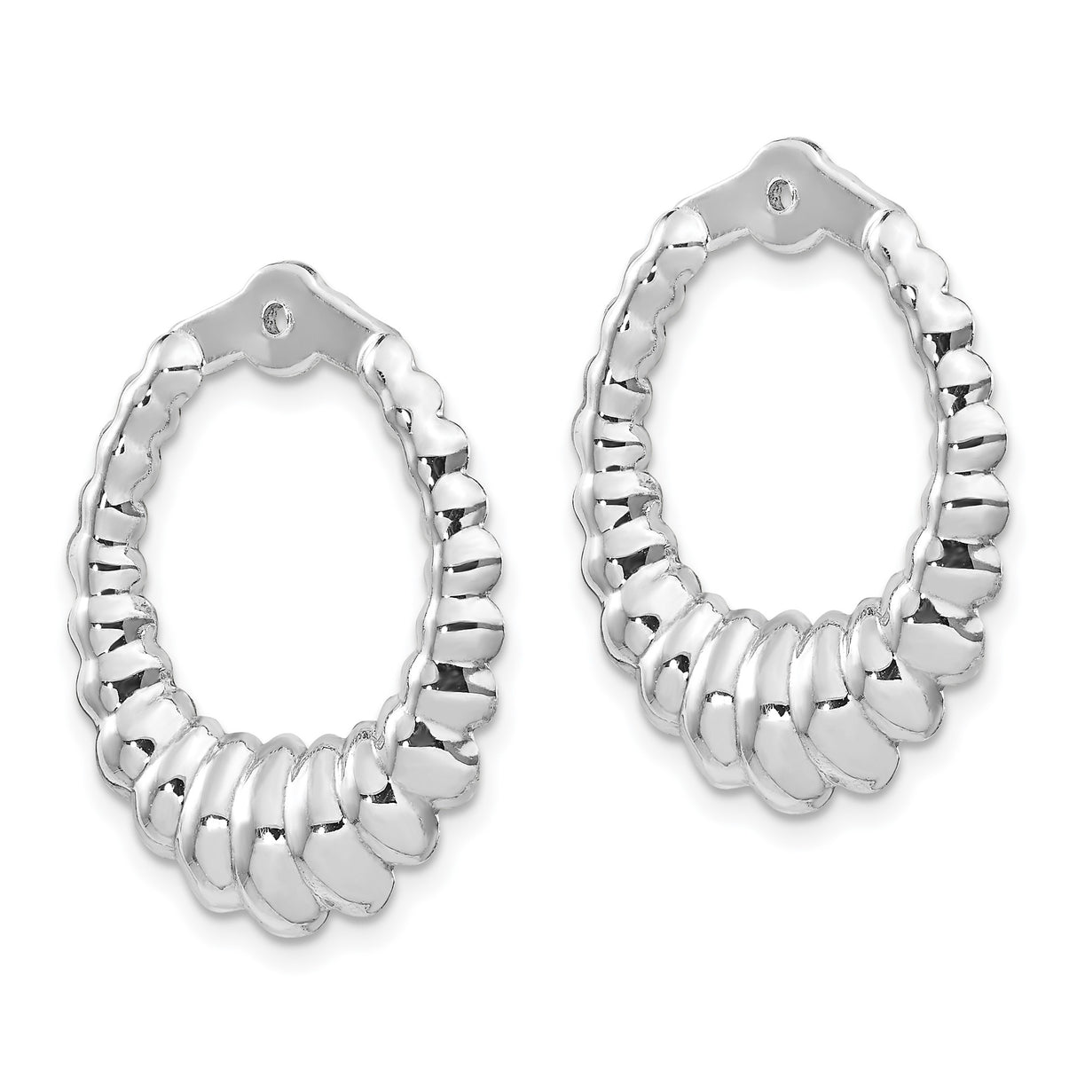 14k White Gold Scalloped Hoop Earrings, Lightweight Textured High Polish Hoops for Women