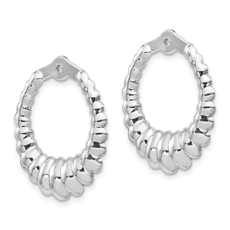 14k White Gold Scalloped Hoop Earrings, Lightweight Textured High Polish Hoops for Women