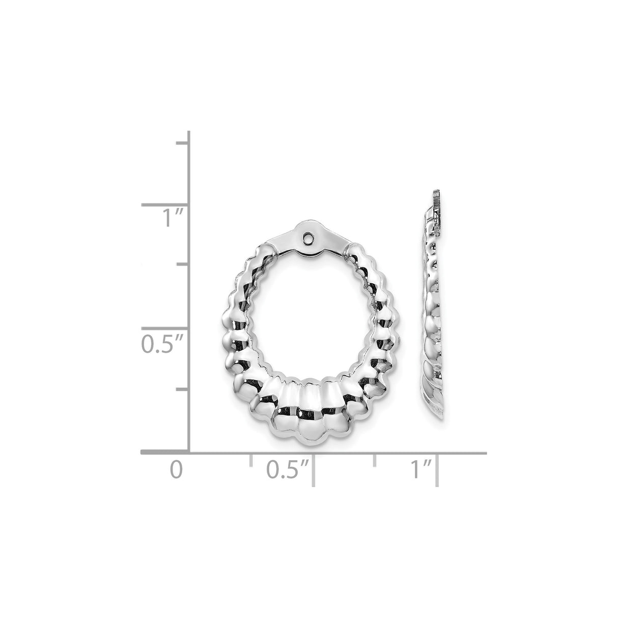 14k White Gold Scalloped Hoop Earrings, Lightweight Textured High Polish Hoops for Women