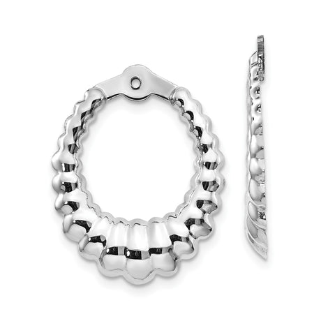 14k White Gold Scalloped Hoop Earrings, Lightweight Textured High Polish Hoops for Women