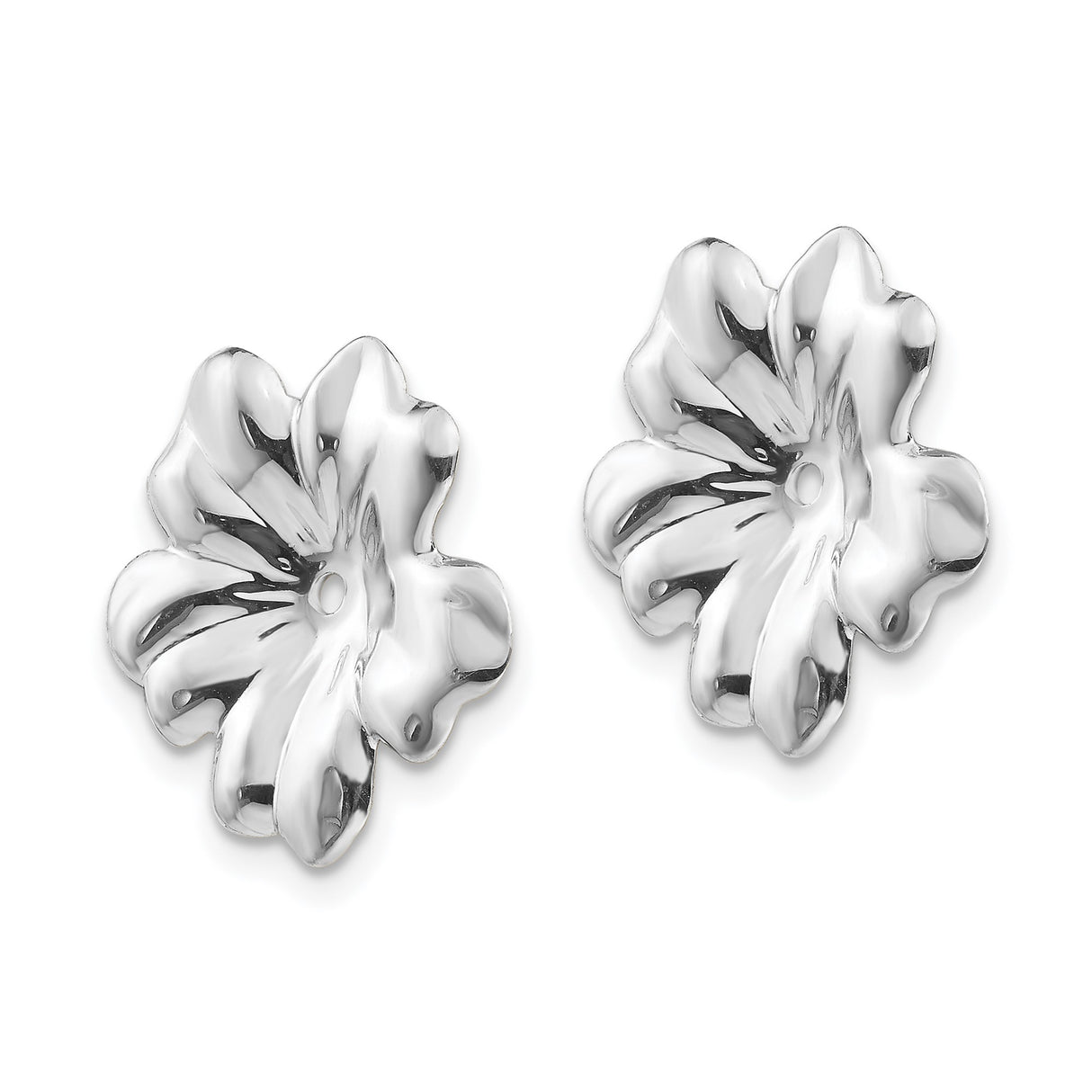 14k White Gold Flower Charm with Polished Petal Design, Feminine Bead Cap for Necklace or Bracelet