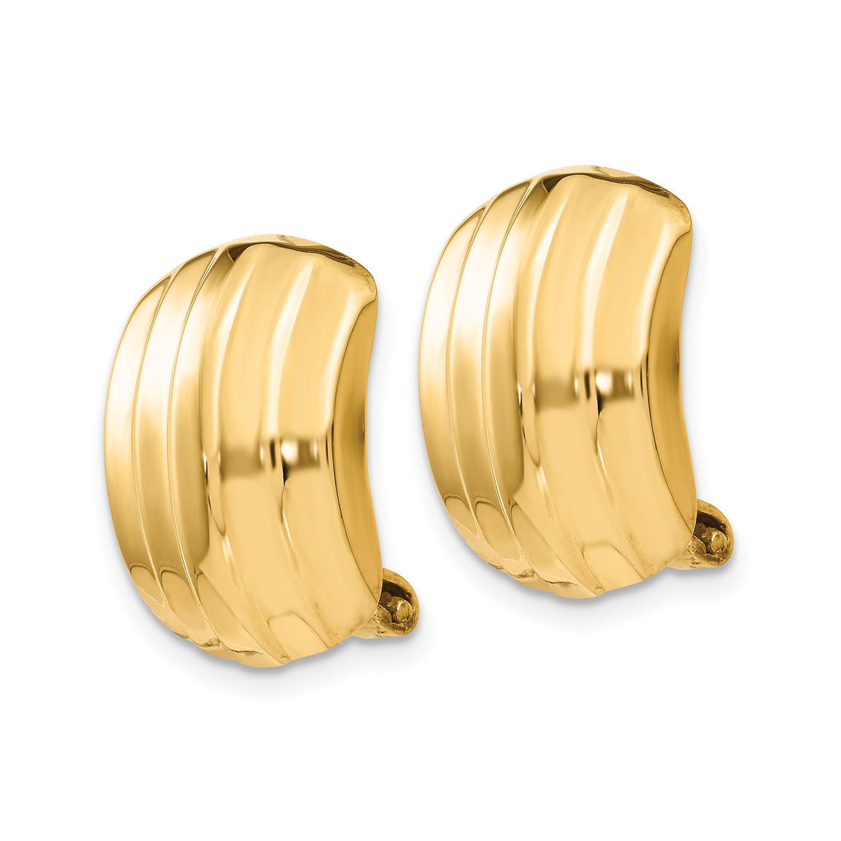 14K Yellow Gold Clip On Earrings Omega Back Ribbed Dome