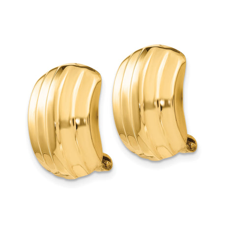 14K Yellow Gold Clip On Earrings Omega Back Ribbed Dome