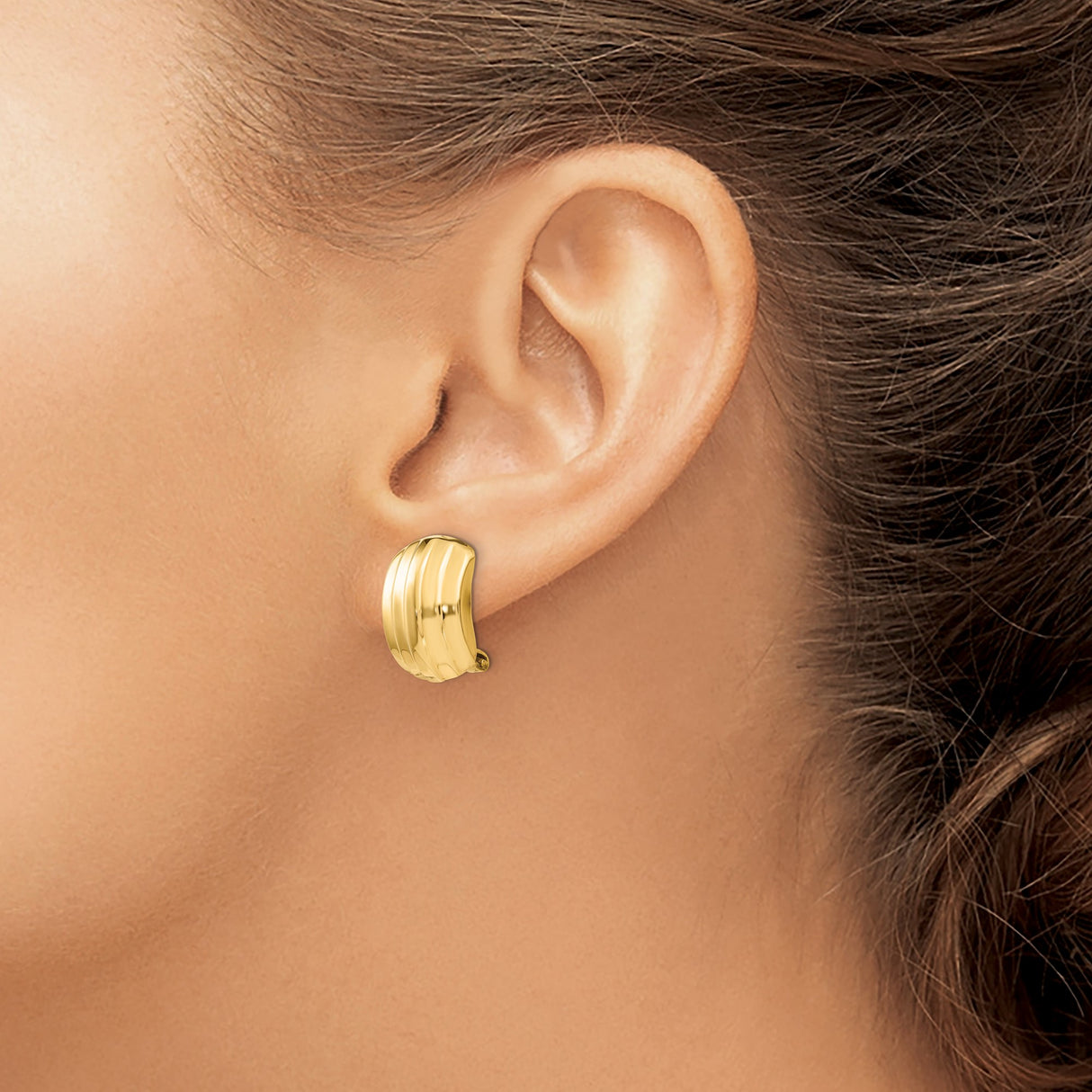 14K Yellow Gold Clip On Earrings Omega Back Ribbed Dome