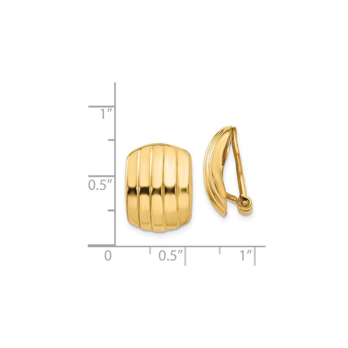 14K Yellow Gold Clip On Earrings Omega Back Ribbed Dome
