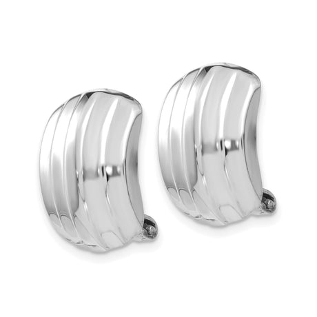 14K White Gold Ribbed Dome Clip On Earrings Omega Back