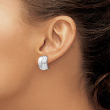 14K White Gold Ribbed Dome Clip On Earrings Omega Back