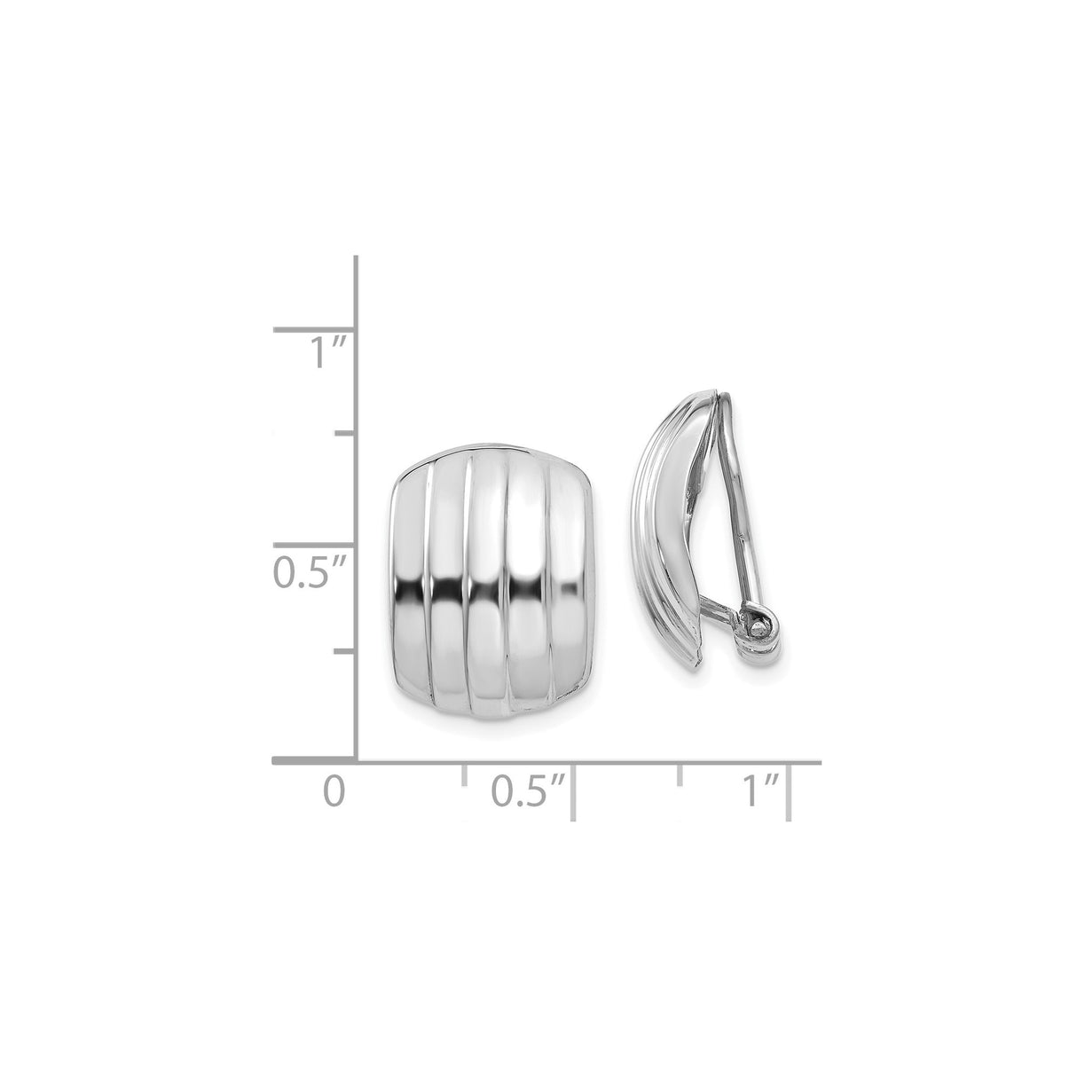 14K White Gold Ribbed Dome Clip On Earrings Omega Back