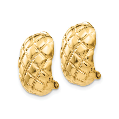 14K Yellow Gold Clip On Earrings Omega Back Domed Quilted
