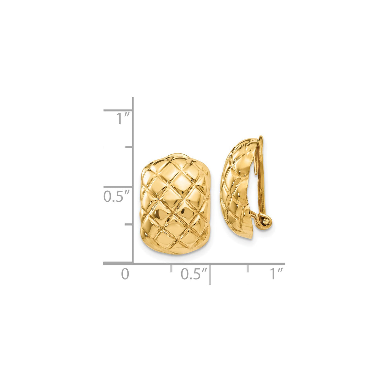 14K Yellow Gold Clip On Earrings Omega Back Domed Quilted