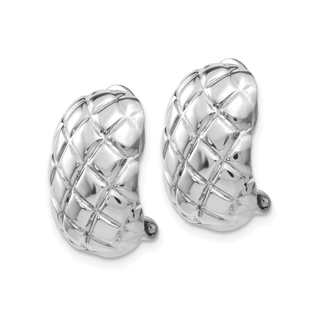 14K White Gold Quilted Dome Hoop Earrings Textured Clip