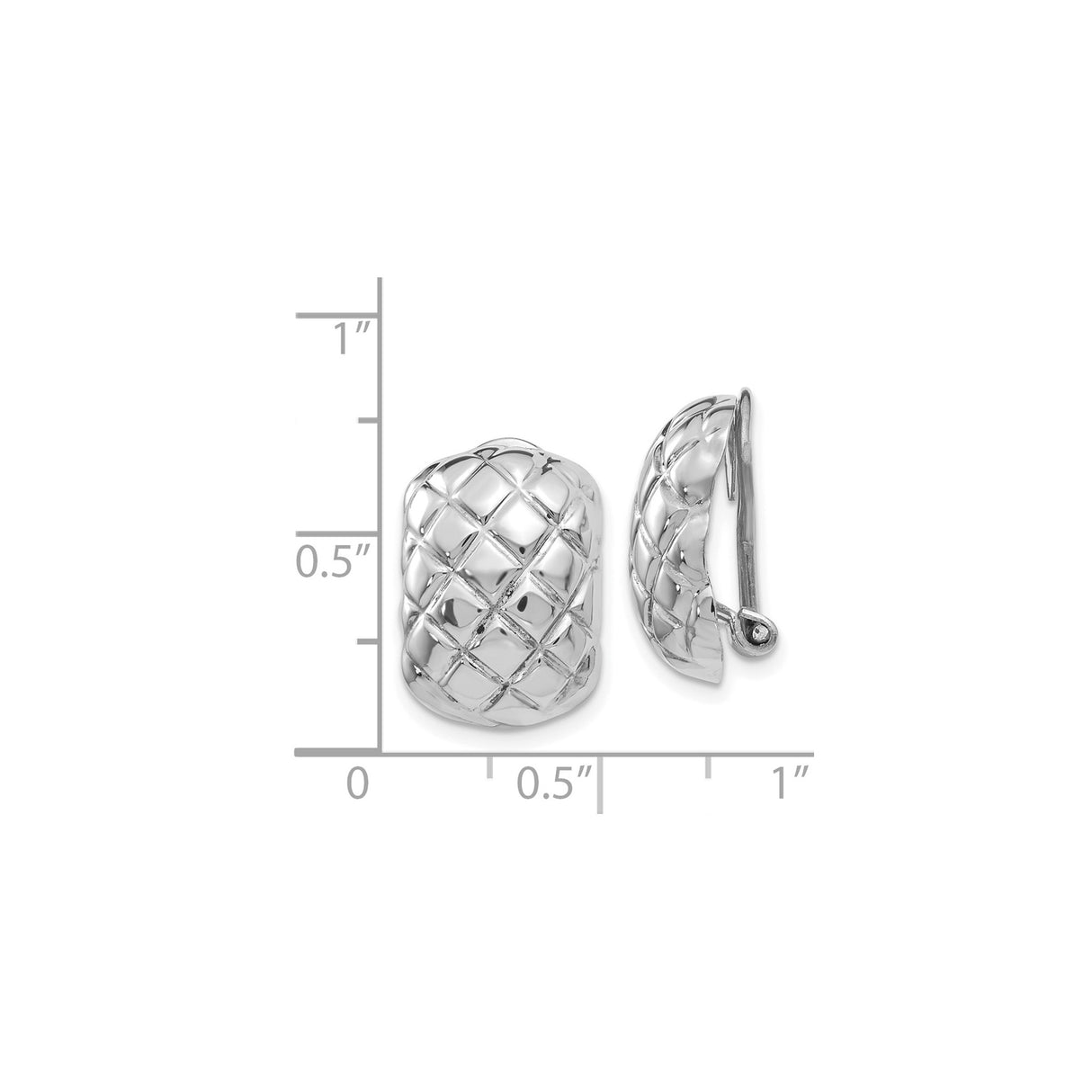 14K White Gold Quilted Dome Hoop Earrings Textured Clip
