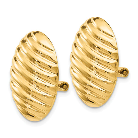 14K Yellow Gold Clip On Oval Earrings Ribbed Texture