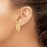 14k Yellow Gold Clip-On Oval Earrings, Ribbed Texture, High Polish, Vintage Bold Design
