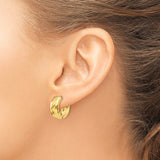 14k Yellow Gold Hoop Earrings with Faceted Hammered Texture and Polished Finish