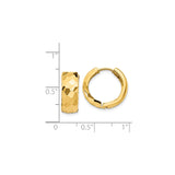 14k Yellow Gold Hoop Earrings with Faceted Hammered Texture and Polished Finish