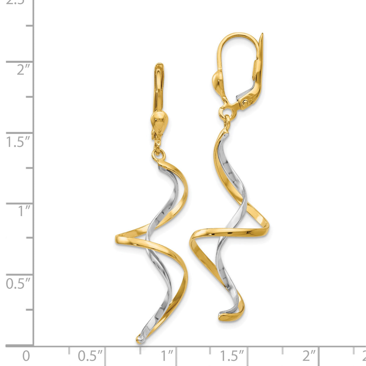 14k Two-Tone Gold Dangle Earrings with Open Spiral Twist Design for Women