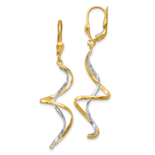 14k Two-Tone Gold Dangle Earrings with Open Spiral Twist Design for Women