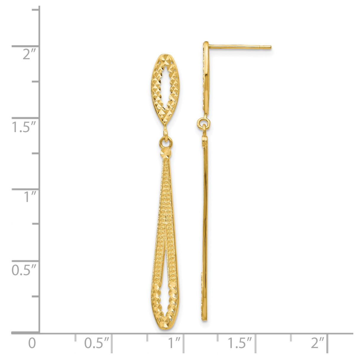 14k Yellow Gold Dangle Earrings, Diamond-Cut Teardrop Design with Textured Finish