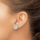 14k White Gold Concave Flower Disc Pendant with Sunburst Design for Women