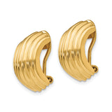 14K Yellow Gold Clip On Hoop Earrings Ribbed Multi Band