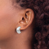 14K White Gold Clip On Hoop Earrings With Ribbed Design