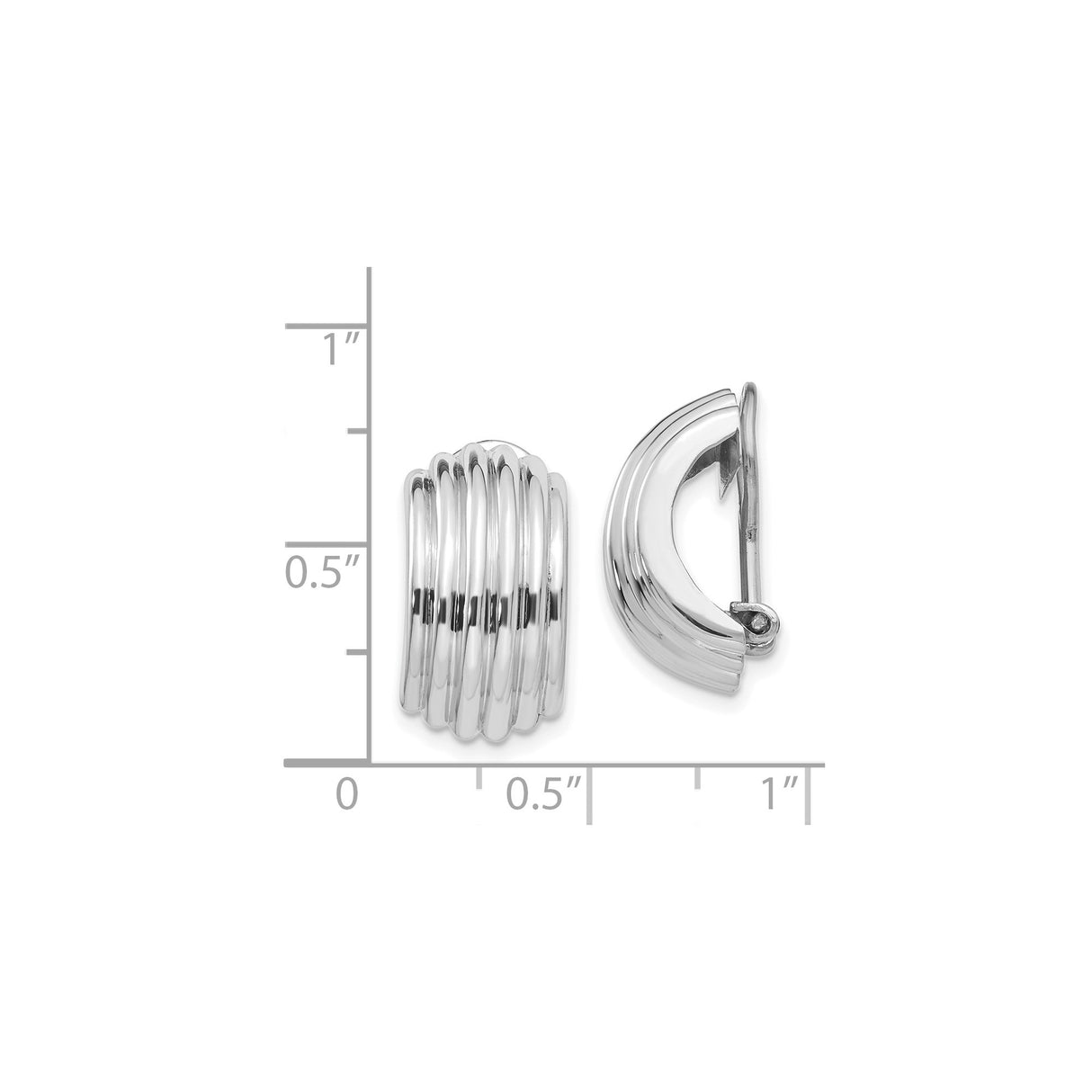 14K White Gold Clip On Hoop Earrings With Ribbed Design