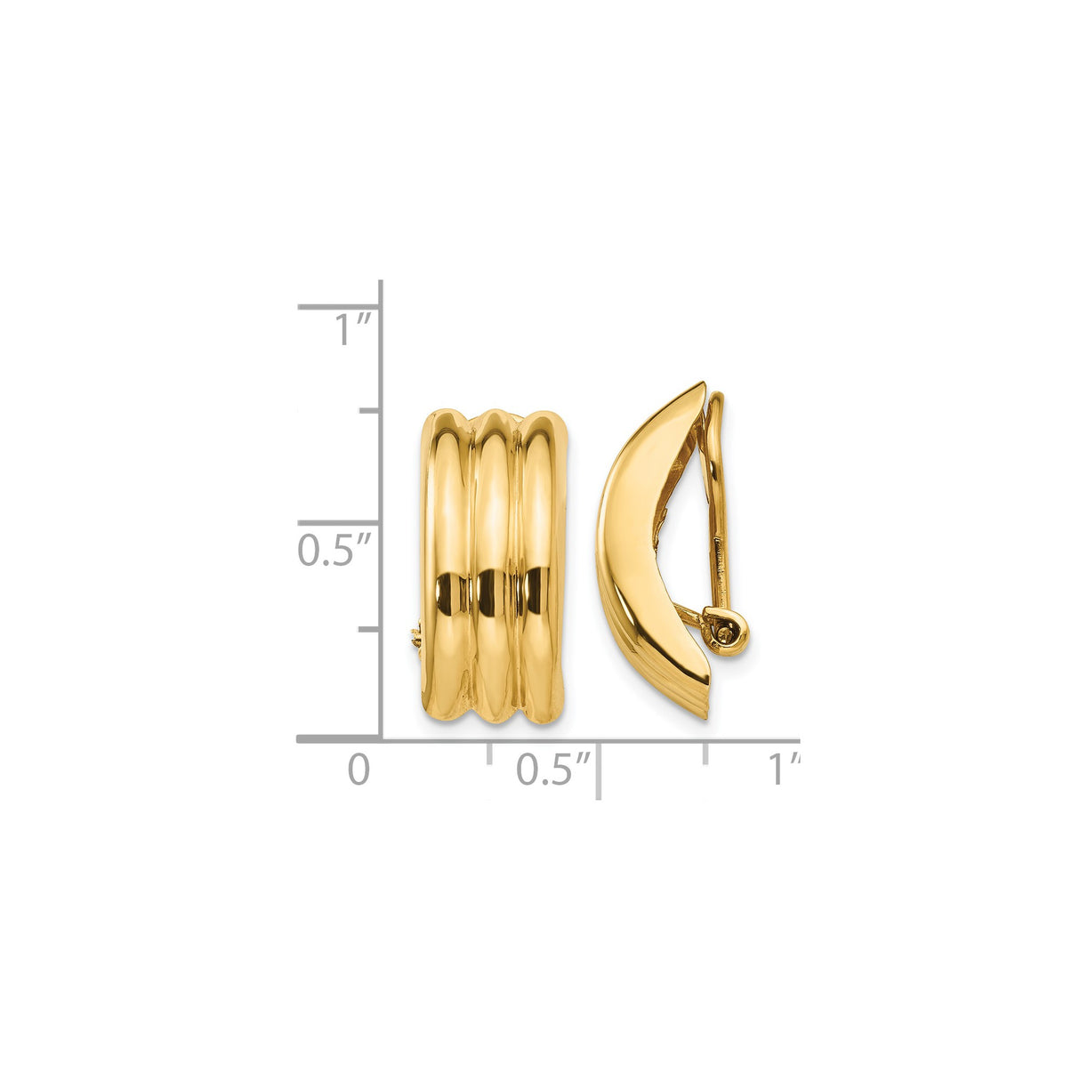 14K Yellow Gold Clip On Earrings Ribbed Design Omega Back