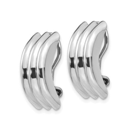14K White Gold Triple Row Domed Hoop Earrings Clip Ons