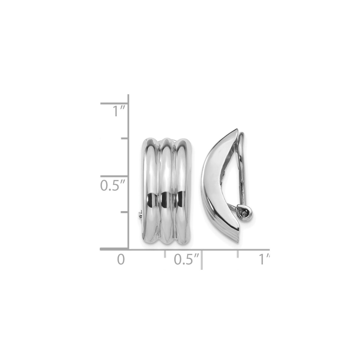 14K White Gold Triple Row Domed Hoop Earrings Clip Ons