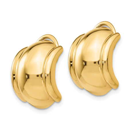 14K Yellow Gold Huggie Hoop Earrings Clip Back Domed Design