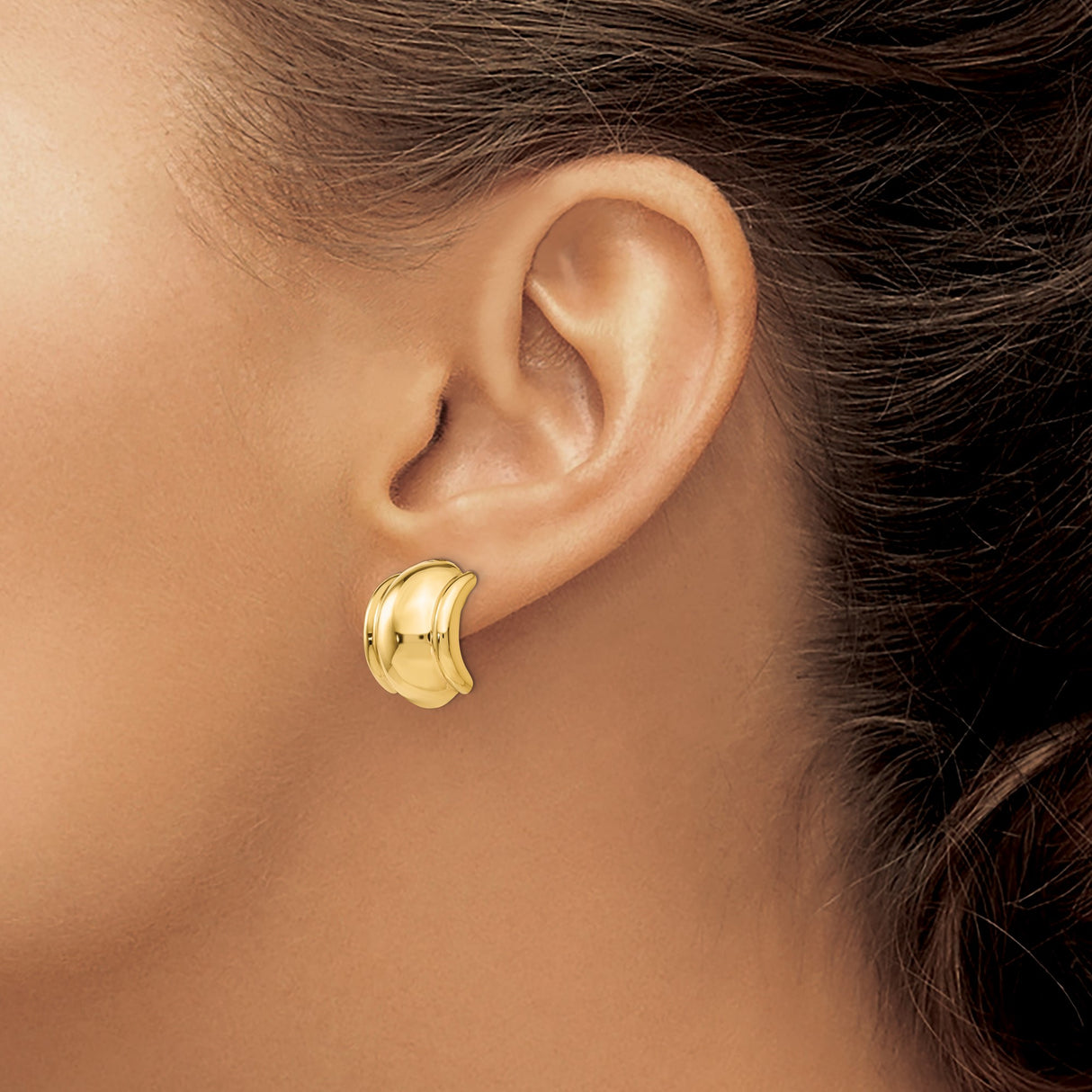 14K Yellow Gold Huggie Hoop Earrings Clip Back Domed Design
