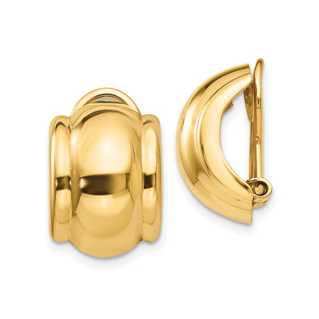 14k Yellow Gold Huggie Hoop Earrings for Women with Clip-Back Closure, Bold Domed Design, High Polish Finish, Non-Pierced Fashion Hoops, Classic Everyday Elegant Unisex Gold Earrings