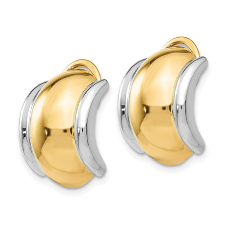 Two Tone 14K Yellow Gold Rhodium Hoop Earrings Omega Clip